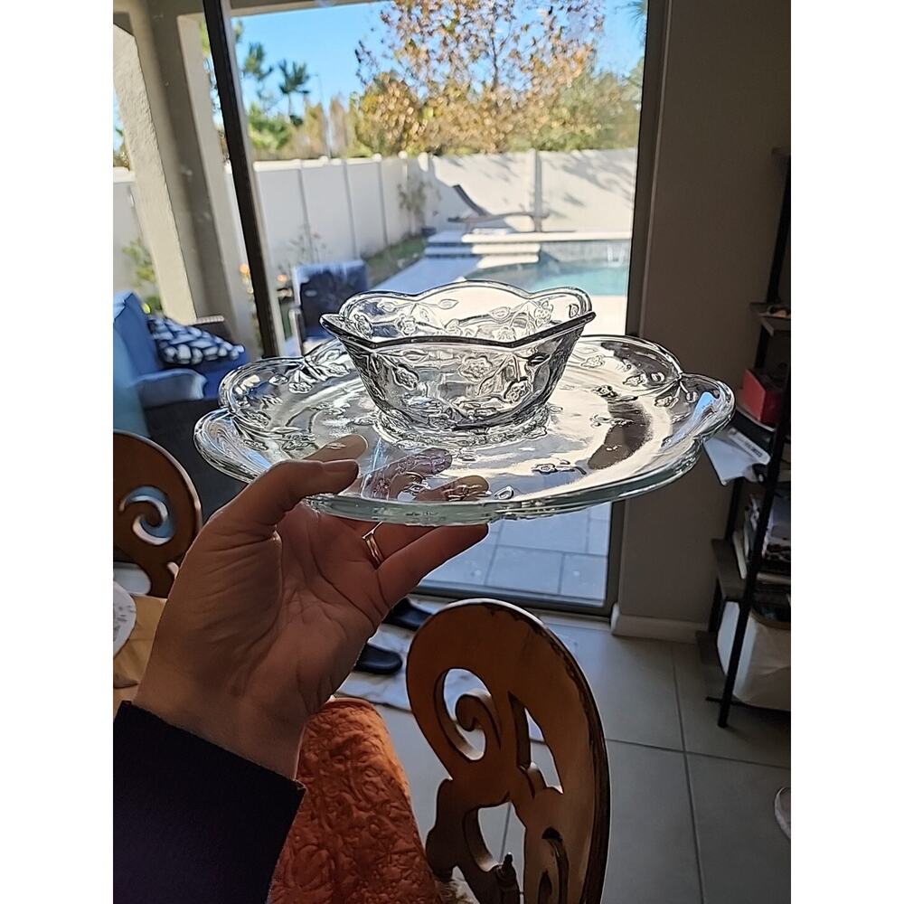 ANCHOR HOCKING SAVANNAH Clear Chip & Dip Set EXCELLENT CONDITION!